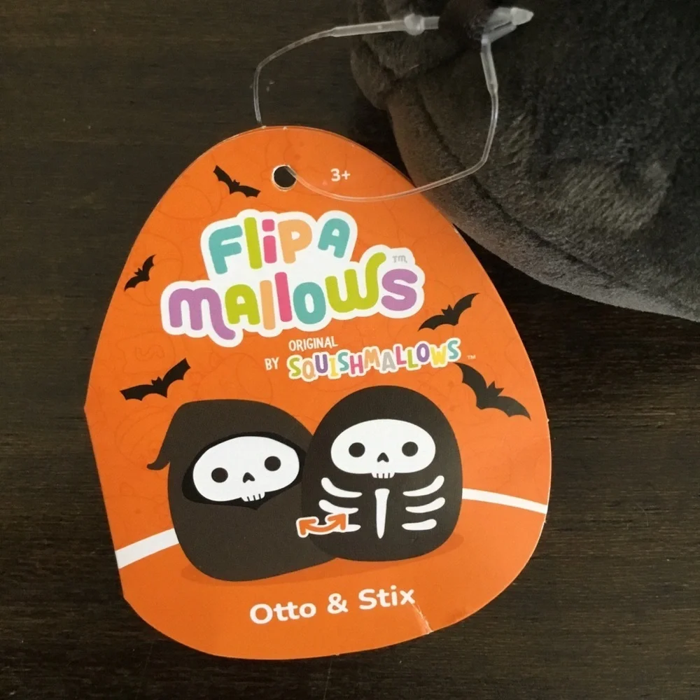 Squishmallow Halloween Otto The Grim Reaper and Stix The Skeleton 5” Flipamallow